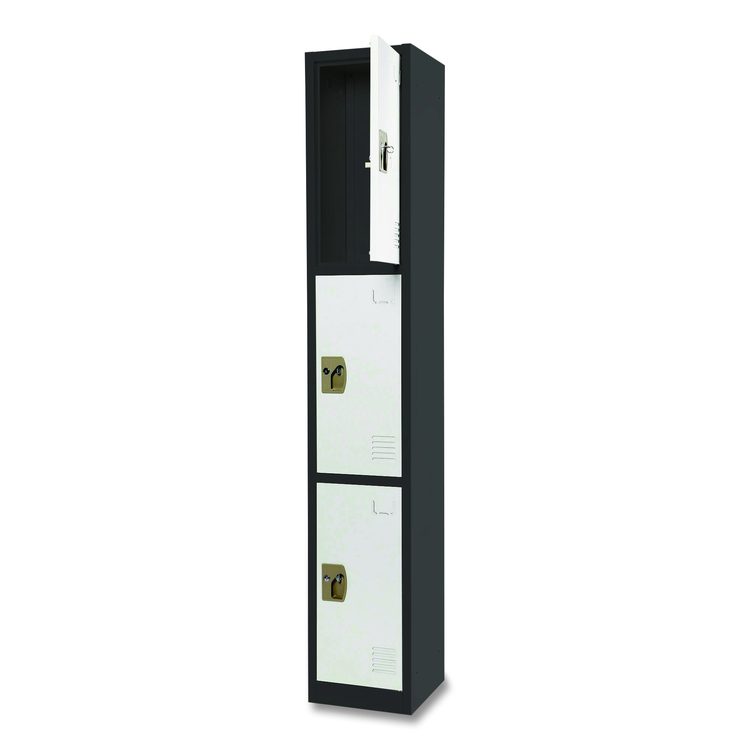 Steel Storage Locker, 3 Compartment, 12 x 12 x 72, Black Body/White Doors
