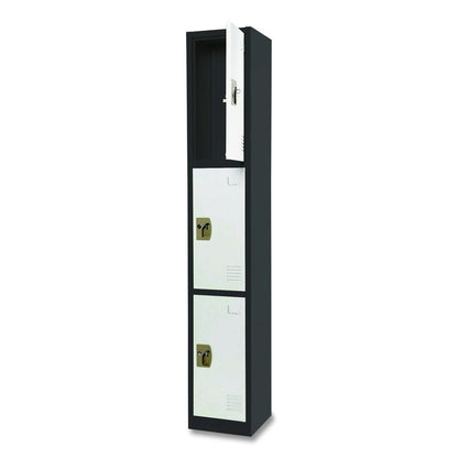 Steel Storage Locker, 3 Compartment, 12 x 12 x 72, Black Body/White Doors
