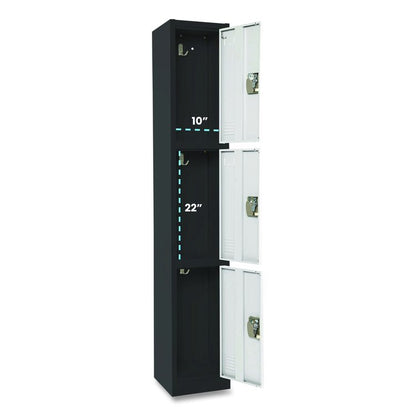 Steel Storage Locker, 3 Compartment, 12 x 12 x 72, Black Body/White Doors