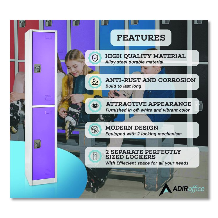 Steel Storage Locker, 2 Compartment, 12 x 12 x 72, Purple