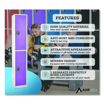 Steel Storage Locker, 2 Compartment, 12 x 12 x 72, Purple