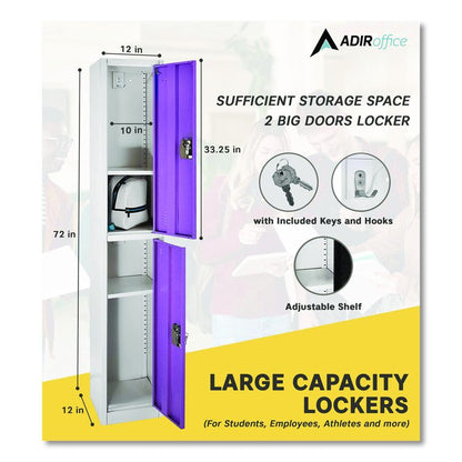 Steel Storage Locker, 2 Compartment, 12 x 12 x 72, Purple
