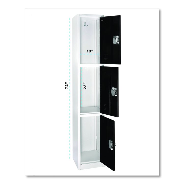 Steel Storage Locker, 3 Compartment, 12 x 12 x 72, Black