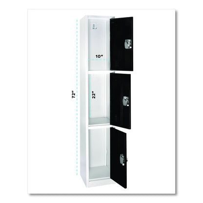 Steel Storage Locker, 3 Compartment, 12 x 12 x 72, Black