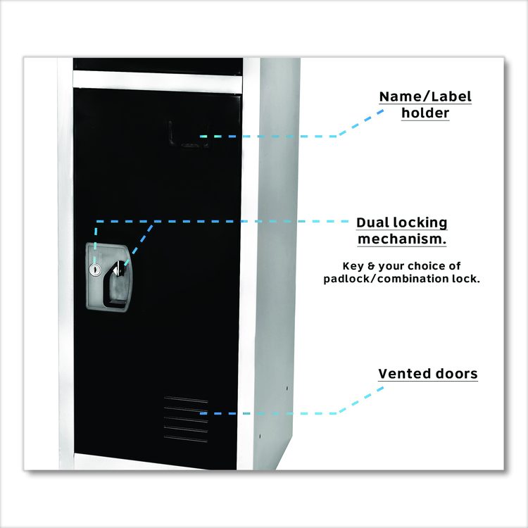 Steel Storage Locker, 3 Compartment, 12 x 12 x 72, Black