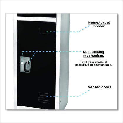 Steel Storage Locker, 3 Compartment, 12 x 12 x 72, Black