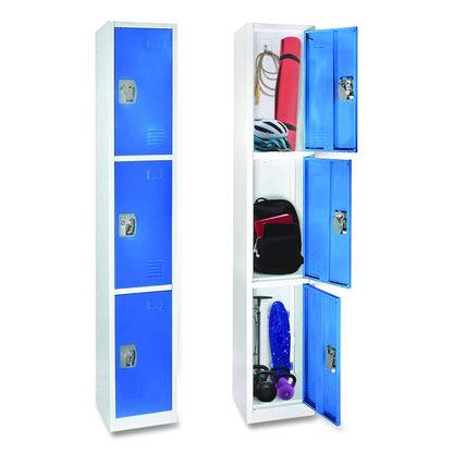 Steel Storage Locker, 3 Compartment, 12 x 12 x 72, Blue