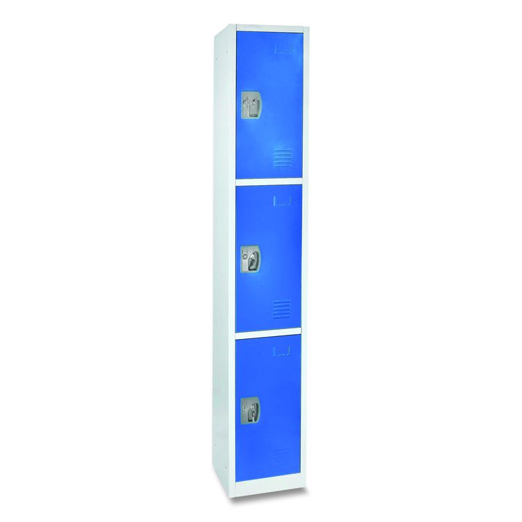 Steel Storage Locker, 3 Compartment, 12 x 12 x 72, Blue