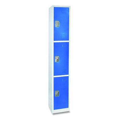 Steel Storage Locker, 3 Compartment, 12 x 12 x 72, Blue