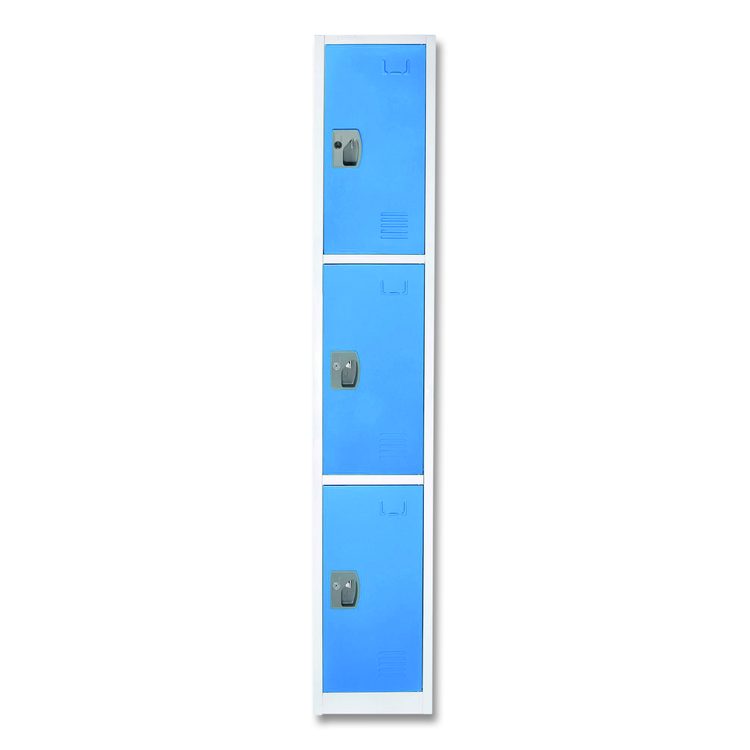 Steel Storage Locker, 3 Compartment, 12 x 12 x 72, Blue