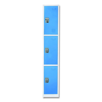 Steel Storage Locker, 3 Compartment, 12 x 12 x 72, Blue