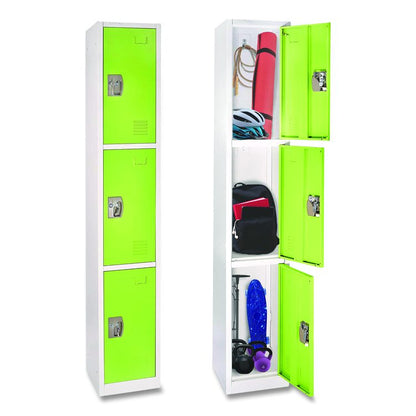 Steel Storage Locker, 3 Compartment, 12 x 12 x 72, Green