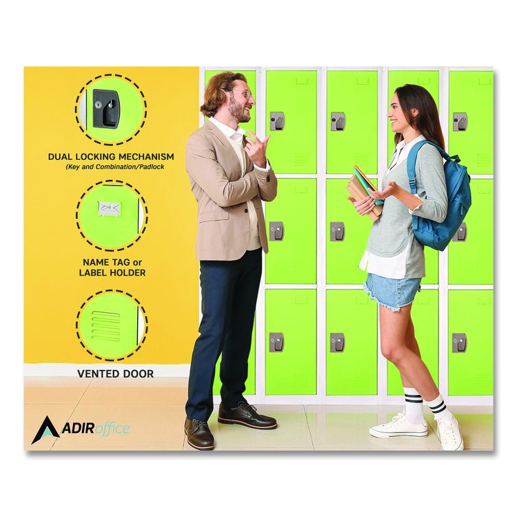 Steel Storage Locker, 3 Compartment, 12 x 12 x 72, Green