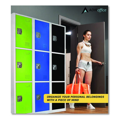 Steel Storage Locker, 3 Compartment, 12 x 12 x 72, Green
