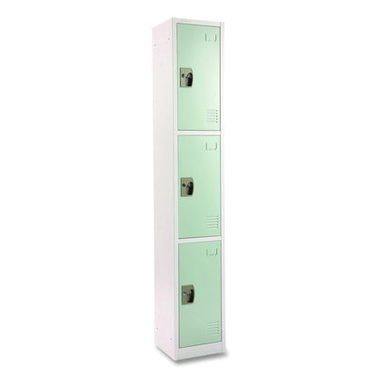 Steel Storage Locker, 3 Compartment, 12 x 12 x 72, Misty Green