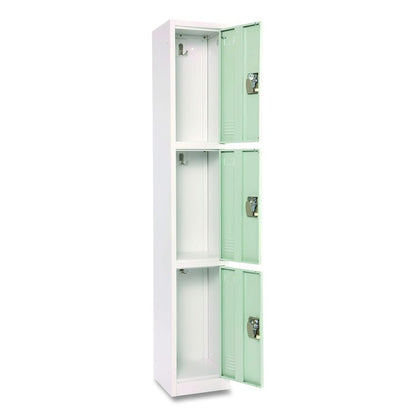 Steel Storage Locker, 3 Compartment, 12 x 12 x 72, Misty Green