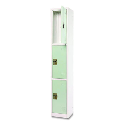 Steel Storage Locker, 3 Compartment, 12 x 12 x 72, Misty Green