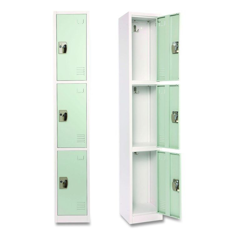 Steel Storage Locker, 3 Compartment, 12 x 12 x 72, Misty Green