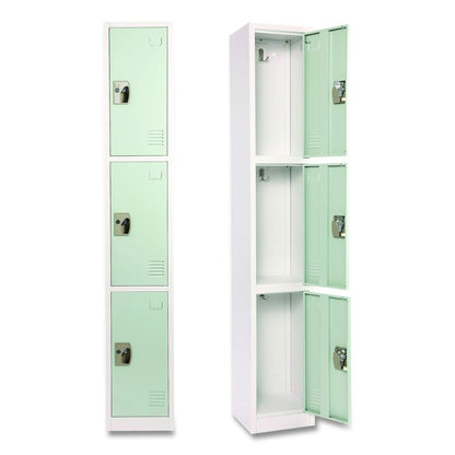 Steel Storage Locker, 3 Compartment, 12 x 12 x 72, Misty Green