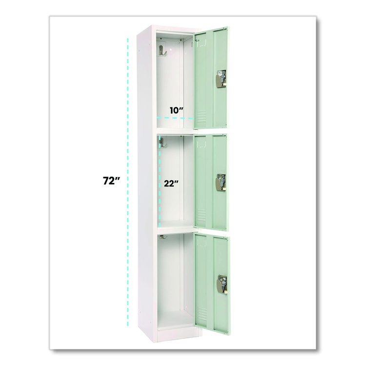 Steel Storage Locker, 3 Compartment, 12 x 12 x 72, Misty Green
