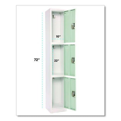 Steel Storage Locker, 3 Compartment, 12 x 12 x 72, Misty Green
