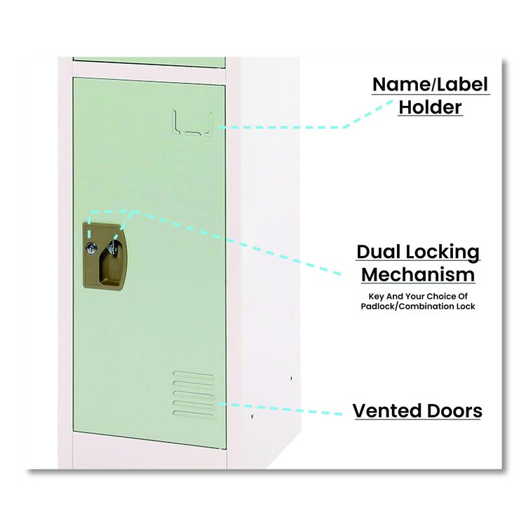 Steel Storage Locker, 3 Compartment, 12 x 12 x 72, Misty Green