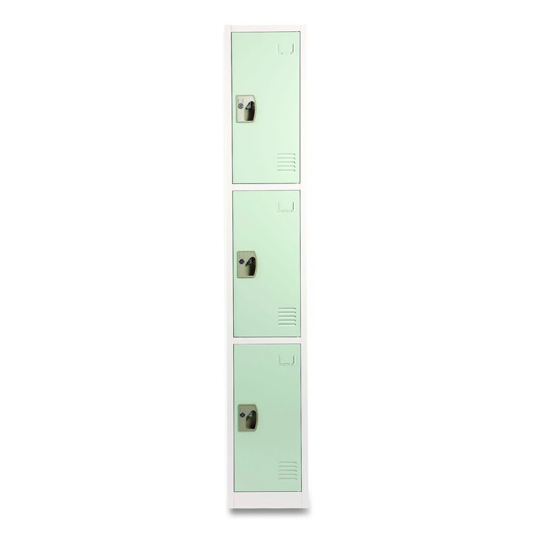 Steel Storage Locker, 3 Compartment, 12 x 12 x 72, Misty Green