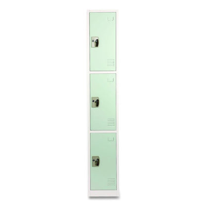 Steel Storage Locker, 3 Compartment, 12 x 12 x 72, Misty Green