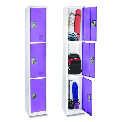 Steel Storage Locker, 3 Compartment, 12 x 12 x 72, Purple