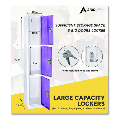 Steel Storage Locker, 3 Compartment, 12 x 12 x 72, Purple