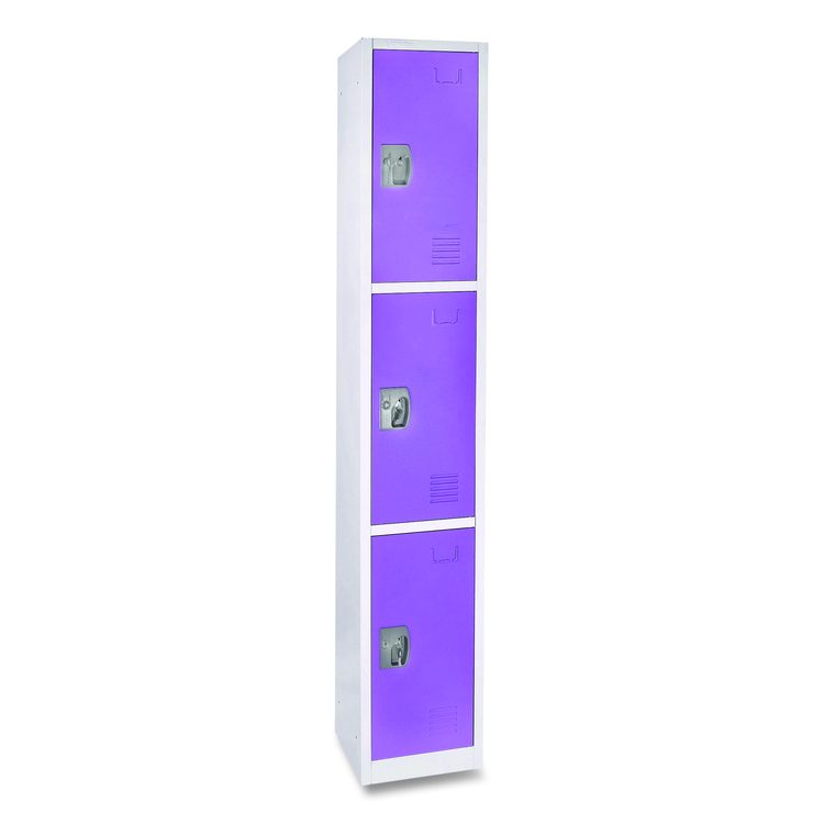 Steel Storage Locker, 3 Compartment, 12 x 12 x 72, Purple