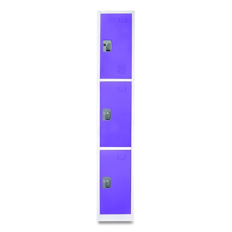 Steel Storage Locker, 3 Compartment, 12 x 12 x 72, Purple