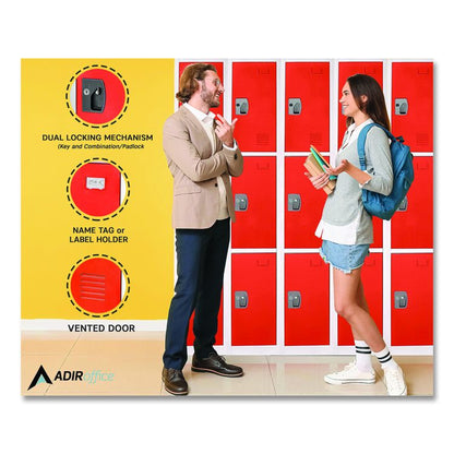 Steel Storage Locker, 3 Compartment, 12 x 12 x 72, Red