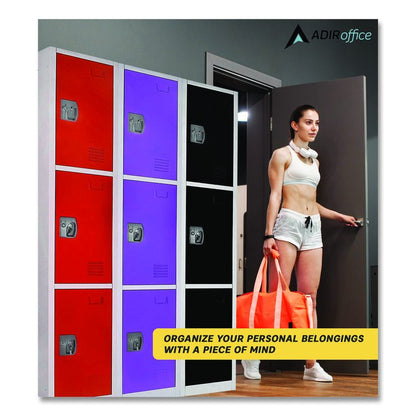 Steel Storage Locker, 3 Compartment, 12 x 12 x 72, Red