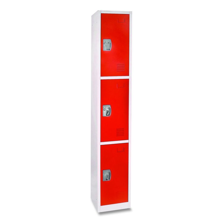 Steel Storage Locker, 3 Compartment, 12 x 12 x 72, Red