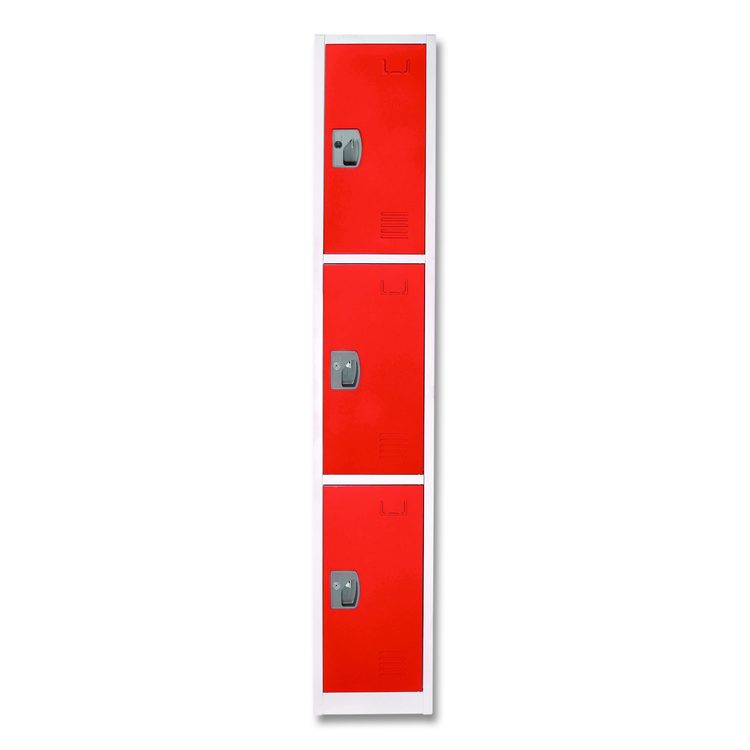 Steel Storage Locker, 3 Compartment, 12 x 12 x 72, Red