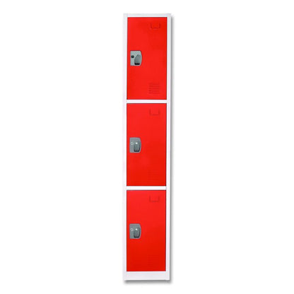 Steel Storage Locker, 3 Compartment, 12 x 12 x 72, Red