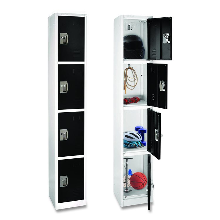 Steel Storage Locker, 4 Compartment, 12 x 12 x 72, Black