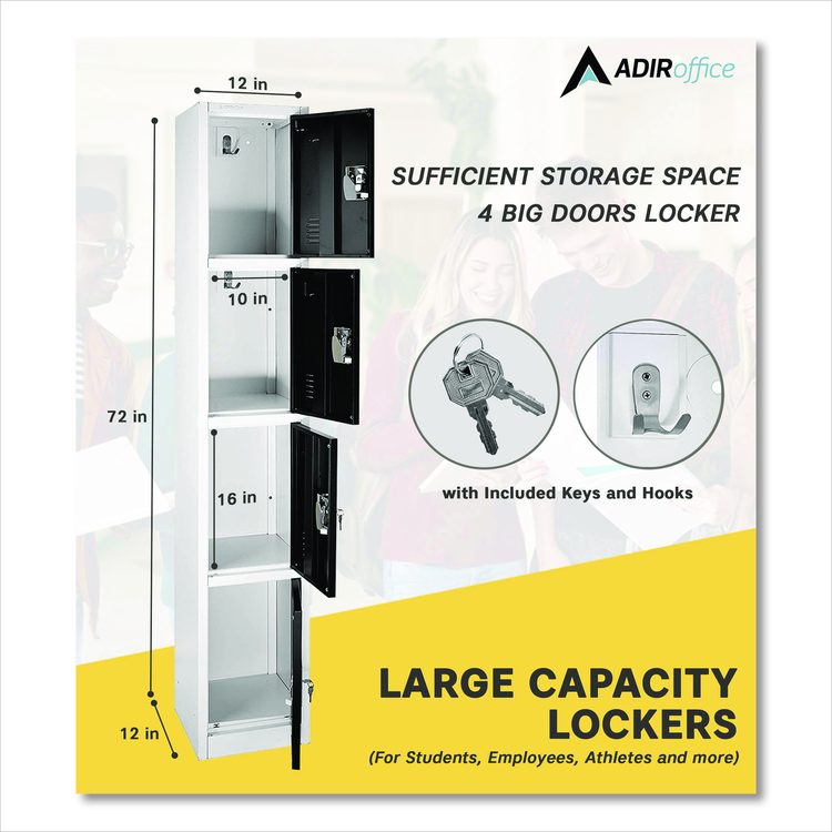 Steel Storage Locker, 4 Compartment, 12 x 12 x 72, Black