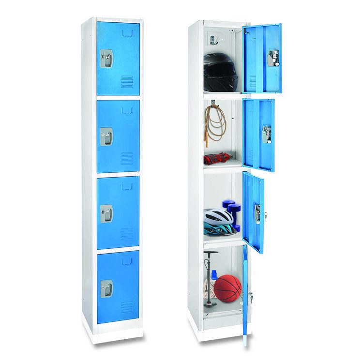 Steel Storage Locker, 4 Compartment, 12 x 12 x 72, Blue