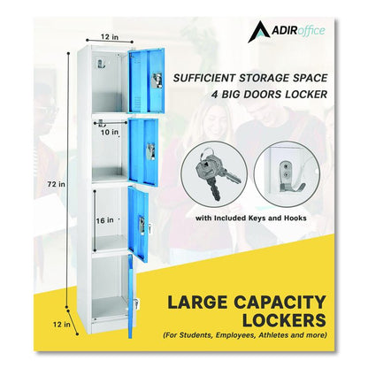 Steel Storage Locker, 4 Compartment, 12 x 12 x 72, Blue