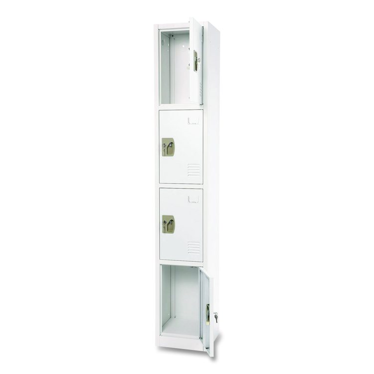 Steel Storage Locker, 4 Compartment, 12 x 12 x 72, White