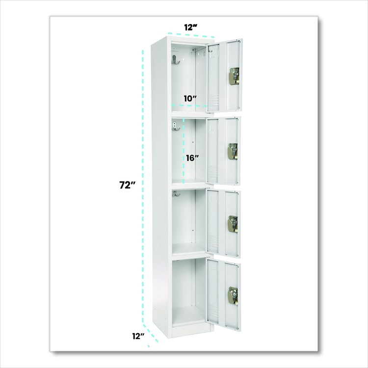 Steel Storage Locker, 4 Compartment, 12 x 12 x 72, White