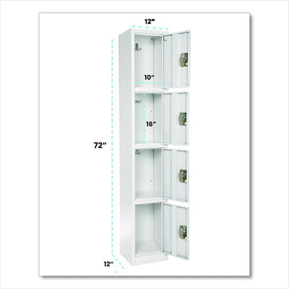 Steel Storage Locker, 4 Compartment, 12 x 12 x 72, White