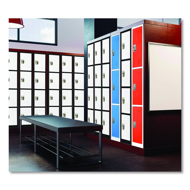 Steel Storage Locker, 4 Compartment, 12 x 12 x 72, Black Body/White Doors