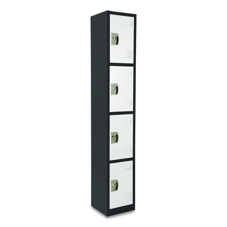 Steel Storage Locker, 4 Compartment, 12 x 12 x 72, Black Body/White Doors