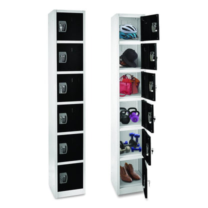 Steel Storage Locker, 6 Compartment, 12 x 12 x 72, Black