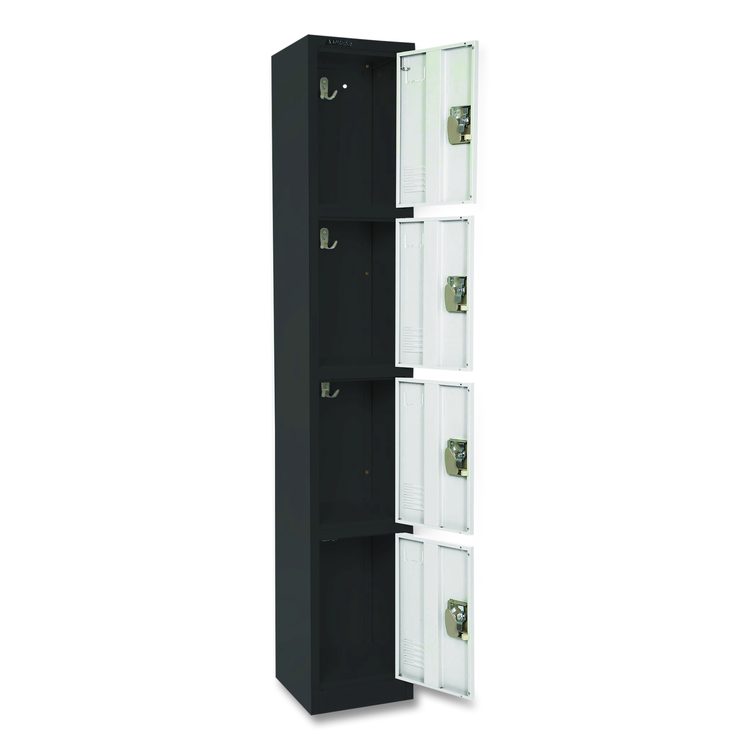 Steel Storage Locker, 4 Compartment, 12 x 12 x 72, Black Body/White Doors