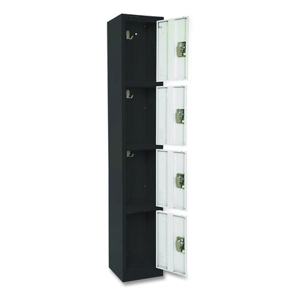 Steel Storage Locker, 4 Compartment, 12 x 12 x 72, Black Body/White Doors