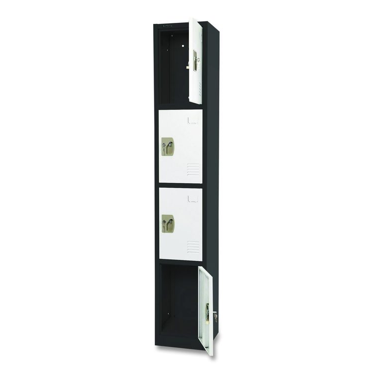 Steel Storage Locker, 4 Compartment, 12 x 12 x 72, Black Body/White Doors